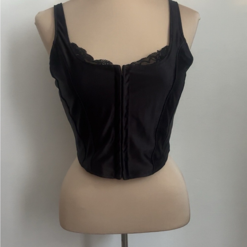 Elegant Black Lace Trimmed Corset Top